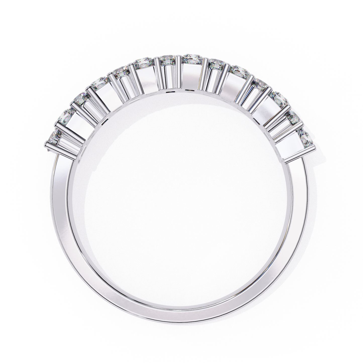 Inside view of diamond band in white gold