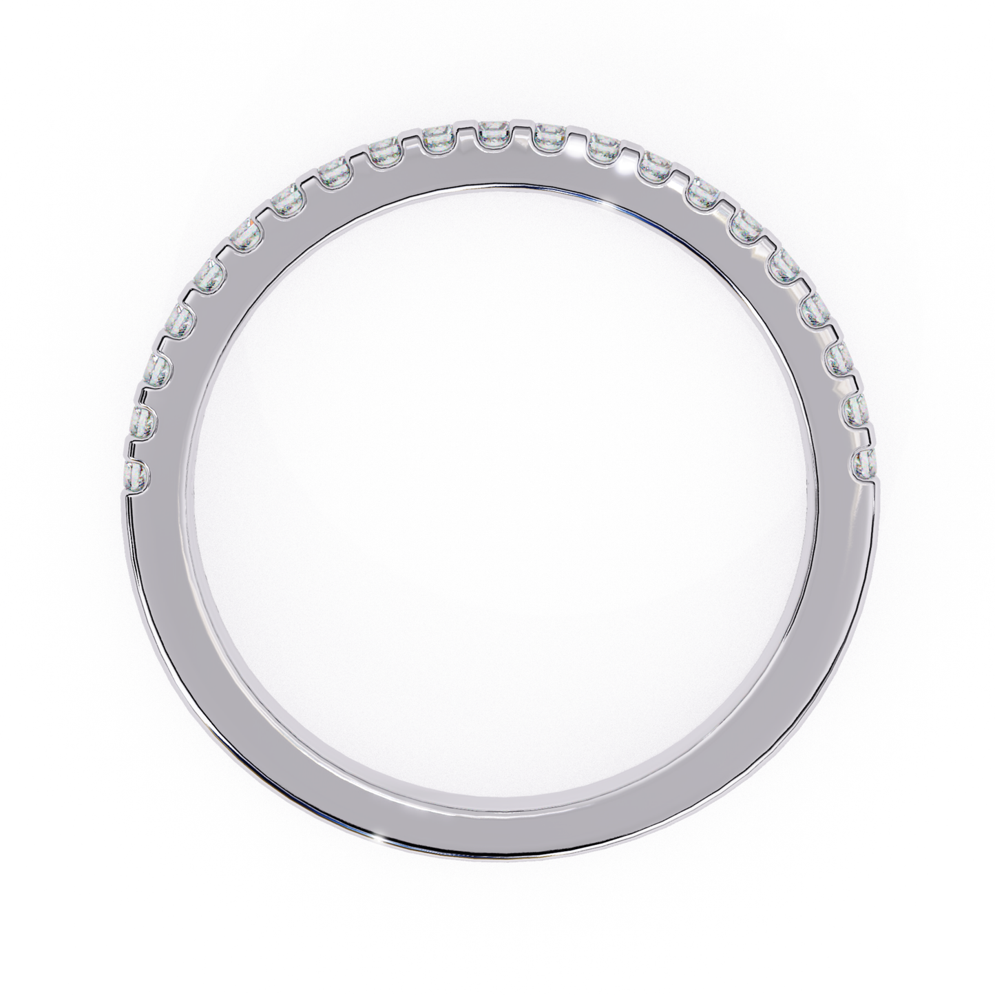Inside view of round diamond half eternity band in yellow gold
