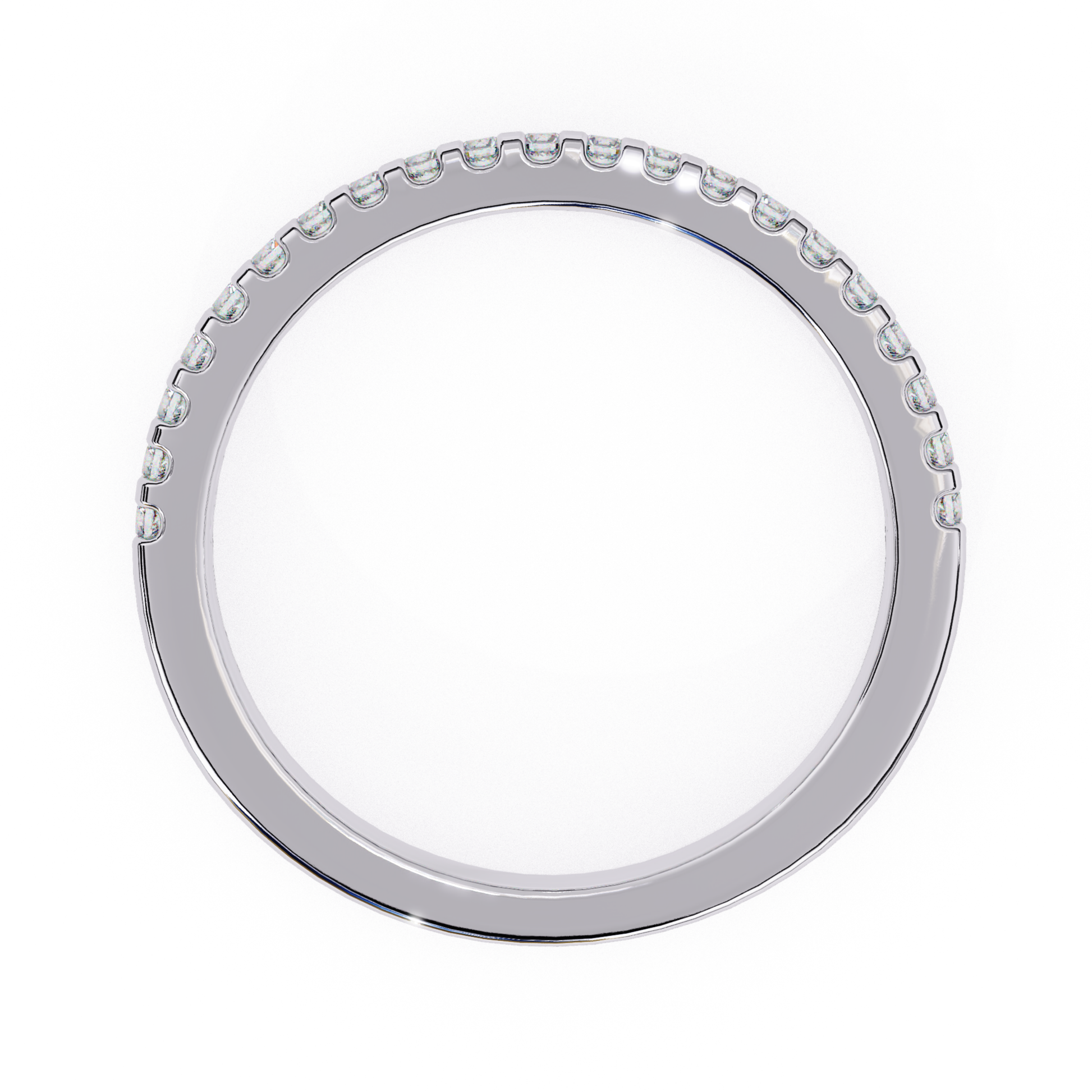 Inside view of round diamond half eternity band in yellow gold