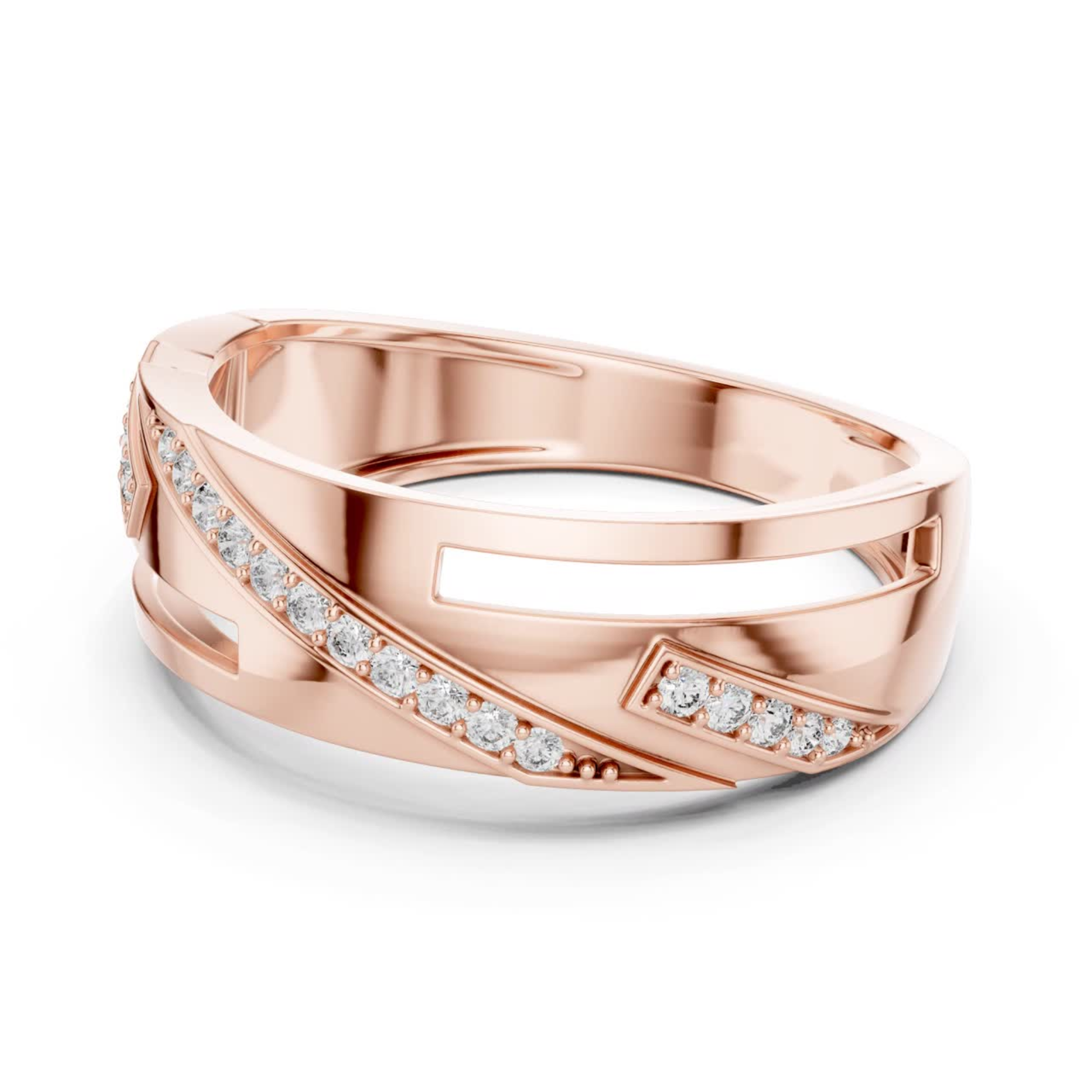 Side view rose gold ring with round diamonds
Rose gold diamond ring side angle design
Luxury rose gold open band ring side profile
Elegant rose gold diamond ring side perspective
Modern rose gold fashion ring side view
Stylish rose gold geometric ring with diamonds
Premium rose gold statement ring side design
Fine jewelry rose gold diamond ring profile
Contemporary rose gold ring with pave diamonds
Beautiful rose gold diamond ring side detail