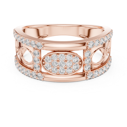 Rose gold oval diamond designer ring
Luxury rose gold ring with round diamonds
Elegant rose gold pave diamond fashion ring
Modern rose gold statement ring for women
Stylish rose gold open pattern diamond ring
Premium rose gold oval centerpiece ring
Fine jewelry rose gold round diamond band
Contemporary rose gold ring with diamond accents
Beautiful rose gold geometric diamond ring
Trendy rose gold diamond ring front view