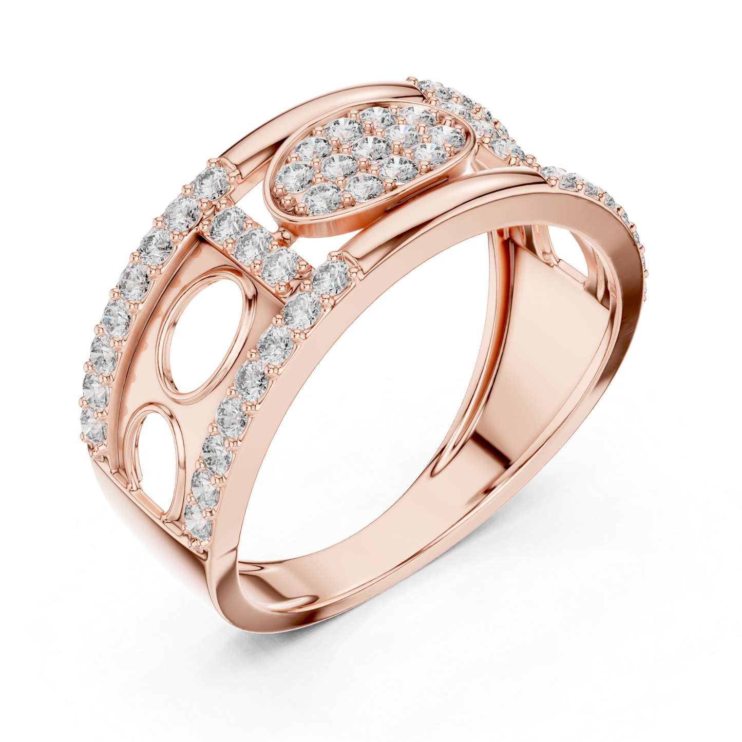 Perspective view rose gold oval diamond ring
Rose gold ring with oval diamond cluster design
Luxury rose gold round diamond fashion ring
Elegant rose gold pave diamond statement ring
Modern rose gold designer ring with diamonds
Premium rose gold oval motif diamond ring
Fine jewelry rose gold diamond ring angle view
Contemporary rose gold openwork diamond ring
Beautiful rose gold ring with sparkling diamonds
Trendy rose gold oval diamond ring perspective