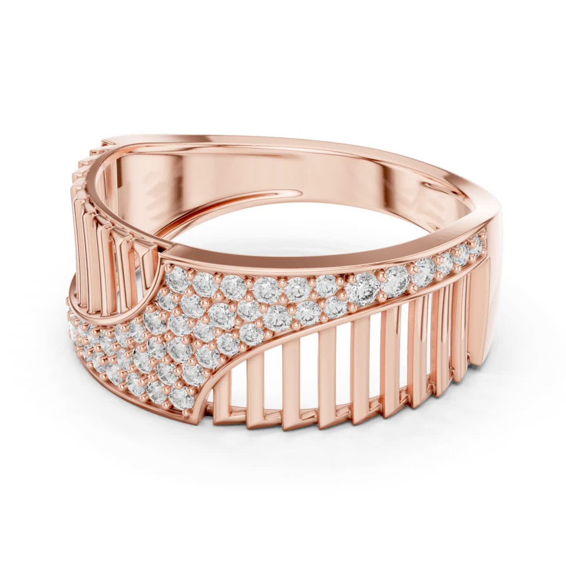 Side view rose gold round diamond designer ring
Rose gold diamond ring side profile design
Luxury rose gold ring with round diamonds side view
Elegant rose gold pave diamond ring side angle
Modern rose gold statement ring with round diamonds
Designer rose gold ring side view with diamonds
Unique rose gold fashion ring with diamond detailing
Premium rose gold round diamond ring profile view
Stylish rose gold diamond ring with open design
Fine jewelry rose gold diamond ring side view