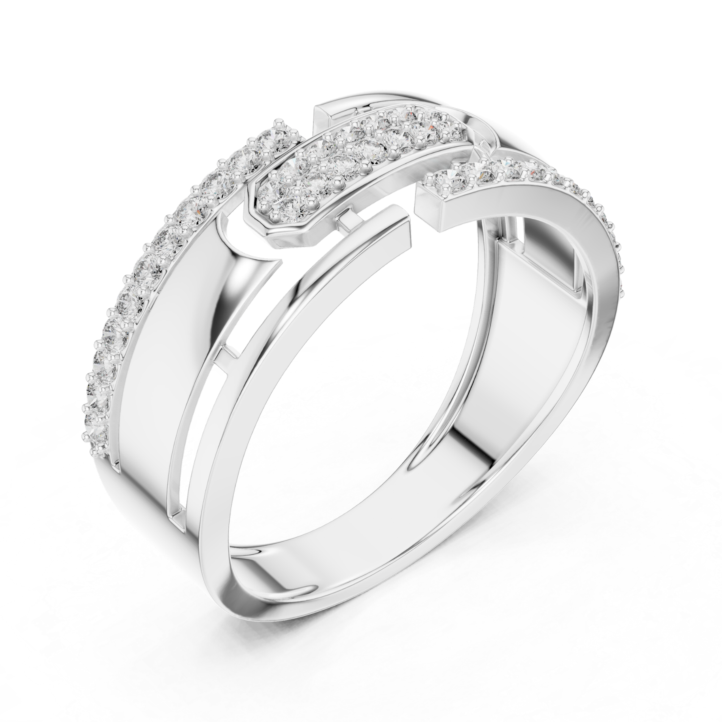White gold round diamond open designer ring
Luxury white gold ring with sparkling round diamonds
Elegant white gold geometric diamond ring
Stylish white gold open band ring with diamonds
Premium white gold round diamond fashion ring
Modern white gold statement ring with pave diamonds
High polish white gold designer diamond ring
Bold white gold ring featuring round cut diamonds
Exclusive white gold luxury open style ring
White gold diamond ring with modern geometric design
