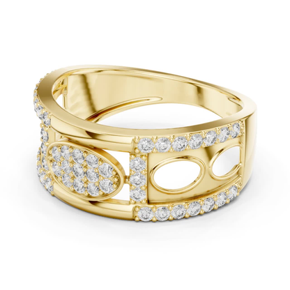 Side angle yellow gold oval diamond designer ring
Yellow gold ring with oval diamond cluster detail
Luxury yellow gold round diamond fashion ring
Elegant yellow gold openwork diamond ring
Modern yellow gold statement ring with diamonds
Premium yellow gold oval centerpiece diamond ring
Fine jewelry yellow gold pave diamond band
Contemporary yellow gold ring with round diamonds
Beautiful yellow gold designer ring side perspective
Trendy yellow gold diamond ring with oval motif