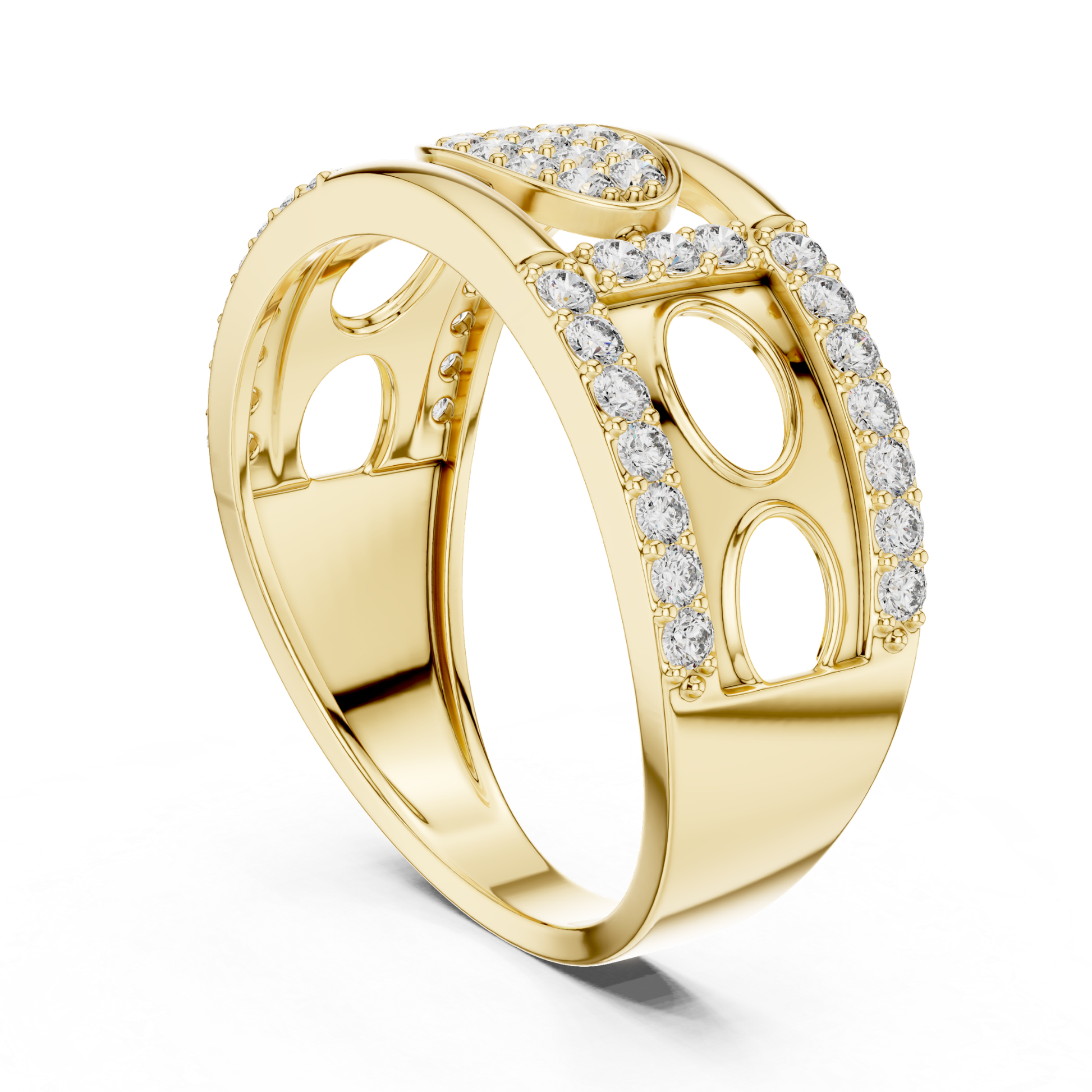 Angle view yellow gold oval diamond designer ring
Yellow gold ring with oval diamond cluster top detail
Luxury yellow gold round diamond fashion ring
Elegant yellow gold pave diamond statement ring
Modern yellow gold designer ring with diamonds
Premium yellow gold oval motif diamond ring
Fine jewelry yellow gold diamond ring perspective view
Contemporary yellow gold openwork diamond ring
Beautiful yellow gold ring with sparkling diamonds
Trendy yellow gold oval diamond ring angle view