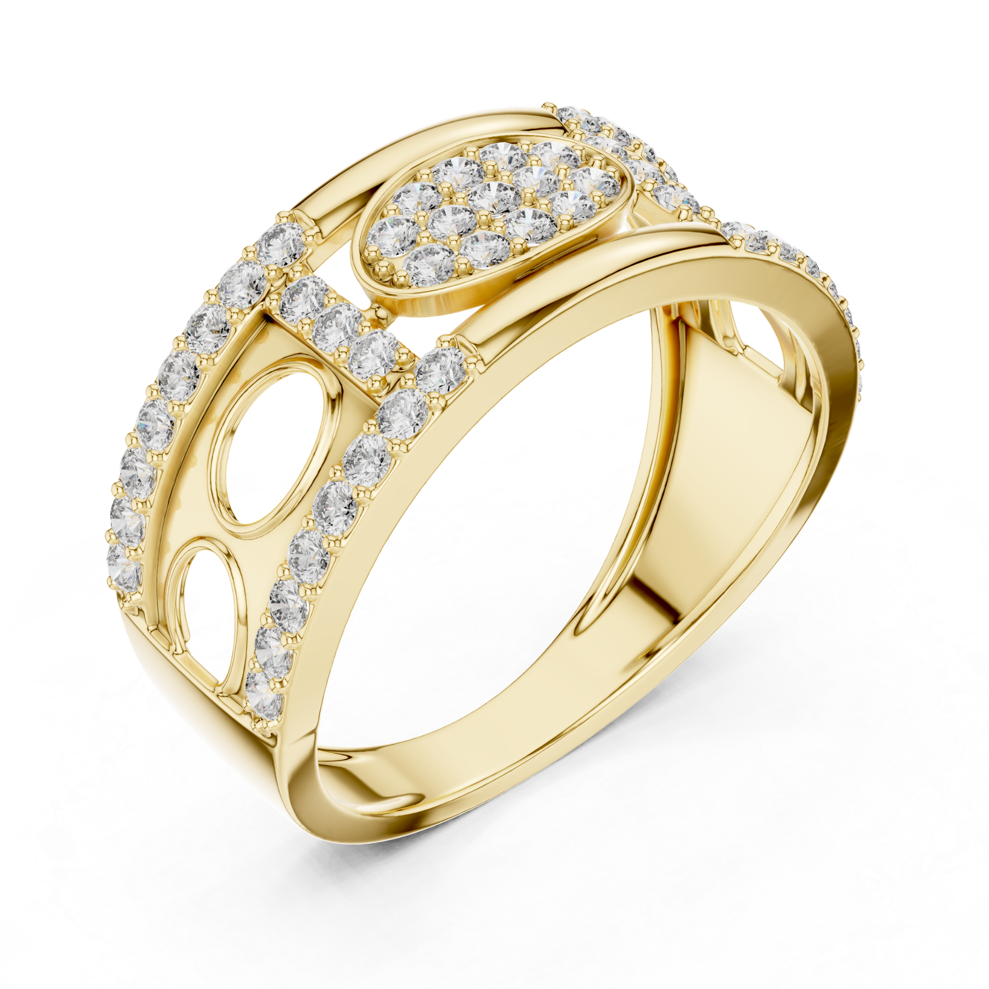 Perspective view yellow gold oval diamond ring
Yellow gold ring with oval diamond cluster design
Luxury yellow gold round diamond fashion ring
Elegant yellow gold pave diamond statement ring
Modern yellow gold designer ring with diamonds
Premium yellow gold oval motif diamond ring
Fine jewelry yellow gold diamond ring angle view
Contemporary yellow gold openwork diamond ring
Beautiful yellow gold ring with sparkling diamonds
Trendy yellow gold oval diamond ring perspective