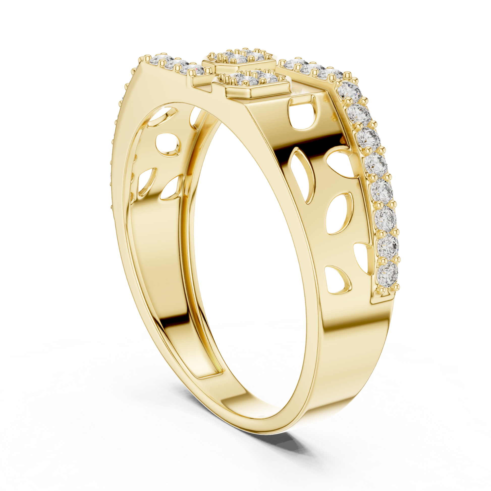 Rear angled diamond border yellow gold ring
Open gallery yellow gold ring with diamond edge
Diamond lined yellow gold band with cutout details
Yellow gold ring featuring geometric openwork design
Architectural yellow gold band with diamond border
Wide yellow gold ring with open gallery pattern
Diamond accented yellow gold ring from rear angle
Structured yellow gold band with decorative cutouts
Contemporary yellow gold ring with diamond border detailing
Openwork yellow gold statement ring with diamonds