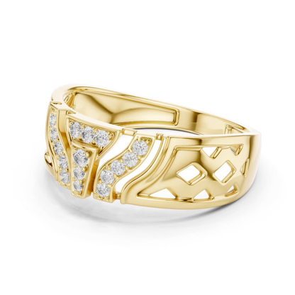 Openwork diamond yellow gold band ring
Yellow gold ring with diamond cluster design
Diamond yellow gold band with geometric details
Wide yellow gold ring featuring diamond accents
Decorative yellow gold band with diamond pattern
Yellow gold statement ring with diamond details
Modern yellow gold ring showcasing diamonds
Polished yellow gold band with open gallery design
Contemporary yellow gold ring with diamond clusters
Geometric yellow gold band with diamond settings