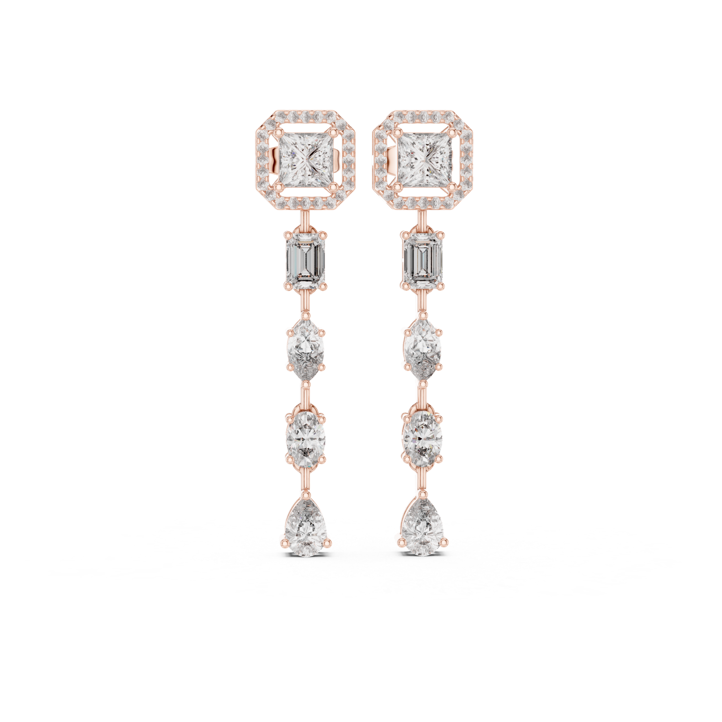 Rose gold princess cut diamond drop earrings
Halo diamond dangle earrings in rose gold
Long mixed shape diamond earrings for women
Rose gold linear diamond drop earrings
Princess and pear diamond statement earrings
Elegant diamond drop earrings in rose gold
Multi shape diamond earrings with halo top
Luxury rose gold diamond dangle earrings
Modern diamond drop earrings with pear stones
Rose gold geometric diamond earrings