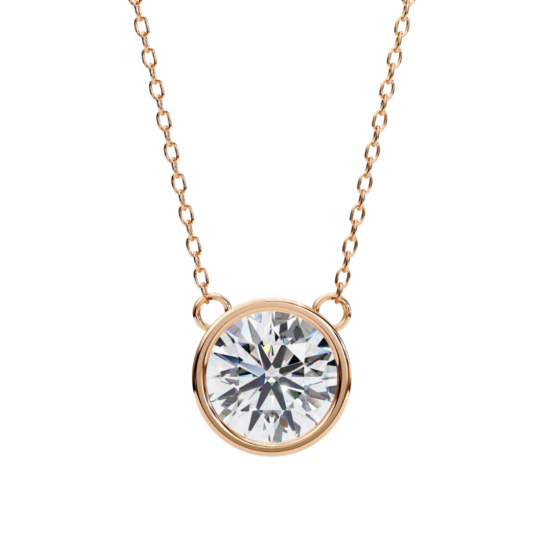 Rose gold chain necklace with round diamond bezel setting