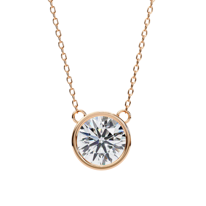 Rose gold chain necklace with round diamond bezel setting