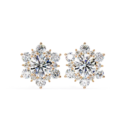Rose-gold round diamond stud earrings with layered stone setting