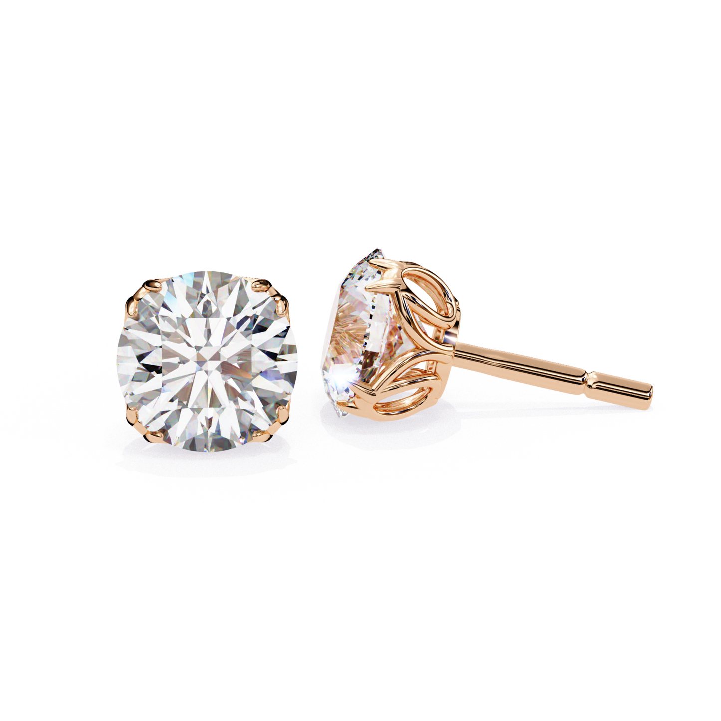 Rose gold round diamond solitaire stud earring with secure post
