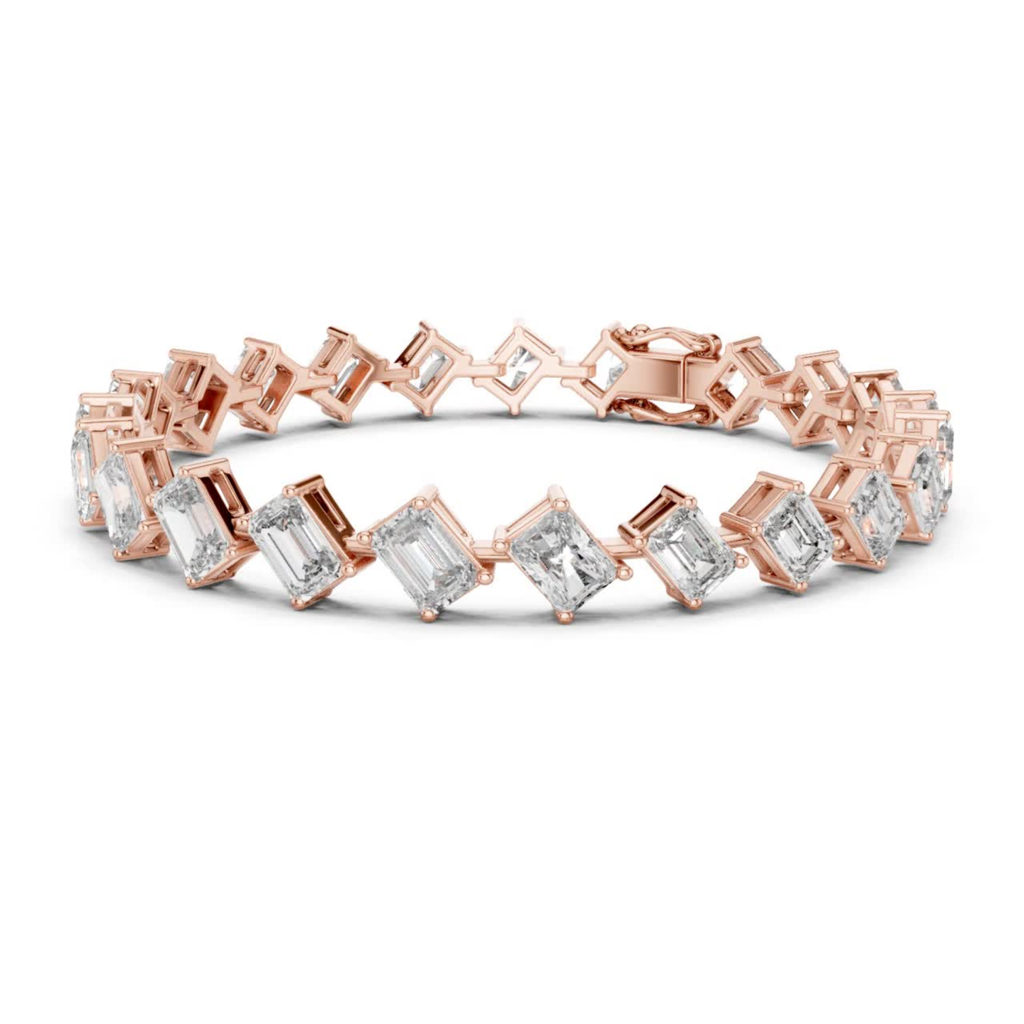 Rose gold angled emerald cut diamond tennis bracelet
East west emerald diamond bracelet in rose gold
Luxury step cut diamond tennis bracelet for women
Rose gold bracelet with tilted emerald diamonds
Fine jewelry emerald cut diamond bracelet design
Modern geometric diamond tennis bracelet in rose gold
Premium emerald cut diamond line bracelet
Designer rose gold bracelet with step cut stones
Elegant tennis bracelet featuring emerald diamonds
Solid rose gold angled emerald diamond bracelet