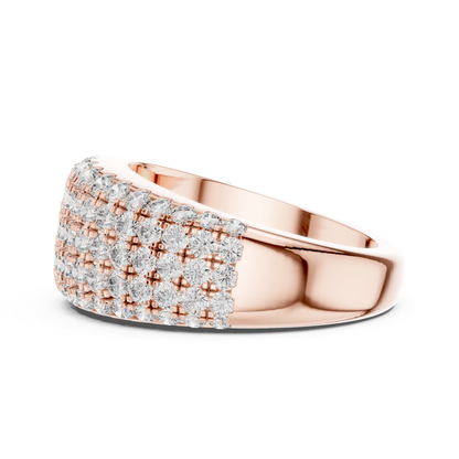 Angled view rose gold wide Pave diamond band ring
Rose gold multi row diamond ring side perspective
Rose gold statement diamond band angled profile view
Wide rose gold ring with round brilliant diamonds
Rose gold luxury Pave diamond anniversary band
Side perspective rose gold layered diamond ring
Bold rose gold multi diamond fashion band
Rose gold wide statement ring with Pave diamonds
Angled rose gold round diamond band ring
Rose gold side angle wide diamond ring display