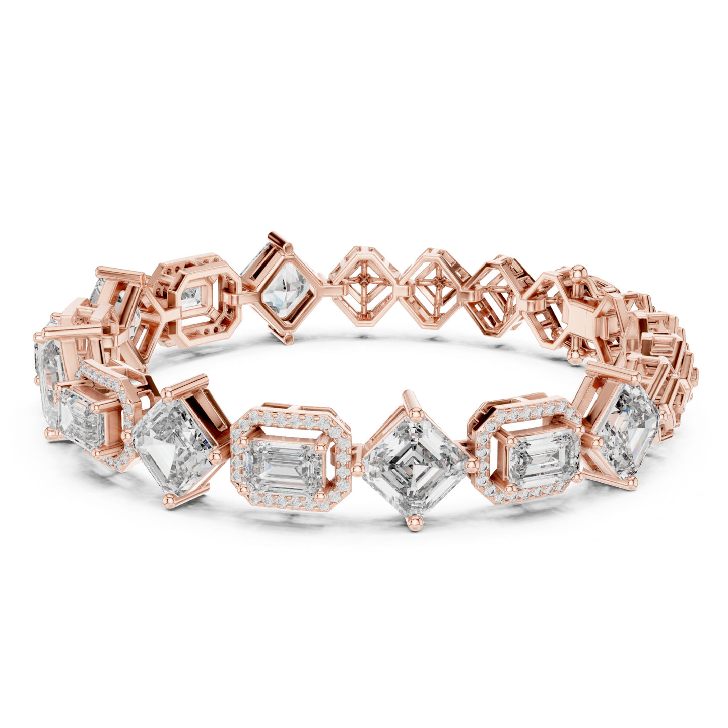 Rose gold Asscher and emerald cut halo diamond tennis bracelet
Luxury mixed shape diamond bracelet in rose gold
Fancy cut diamond tennis bracelet with halo setting
Rose gold geometric diamond bracelet for women
Elegant Asscher cut diamond bracelet jewelry
Emerald cut halo diamond bracelet in rose gold
Designer multi shape diamond tennis bracelet
Fine jewelry bracelet with fancy cut diamonds
Statement rose gold diamond bracelet design
Premium halo diamond tennis bracelet in gold