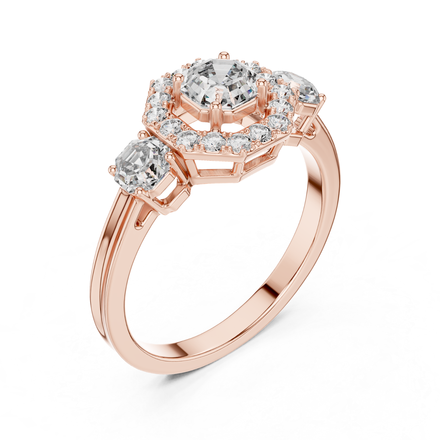 Rose gold Asscher halo diamond ring angled profile
Rose gold halo Asscher diamond ring side angle
Angled profile rose gold Asscher halo ring
Rose gold Asscher halo ring with side diamonds
Rose gold diamond halo ring angled profile
Asscher halo diamond ring rose gold side angle
Rose gold halo diamond ring profile display
Rose gold Asscher ring with halo setting
Rose gold halo engagement ring angled profile
Rose gold Asscher diamond ring side profile