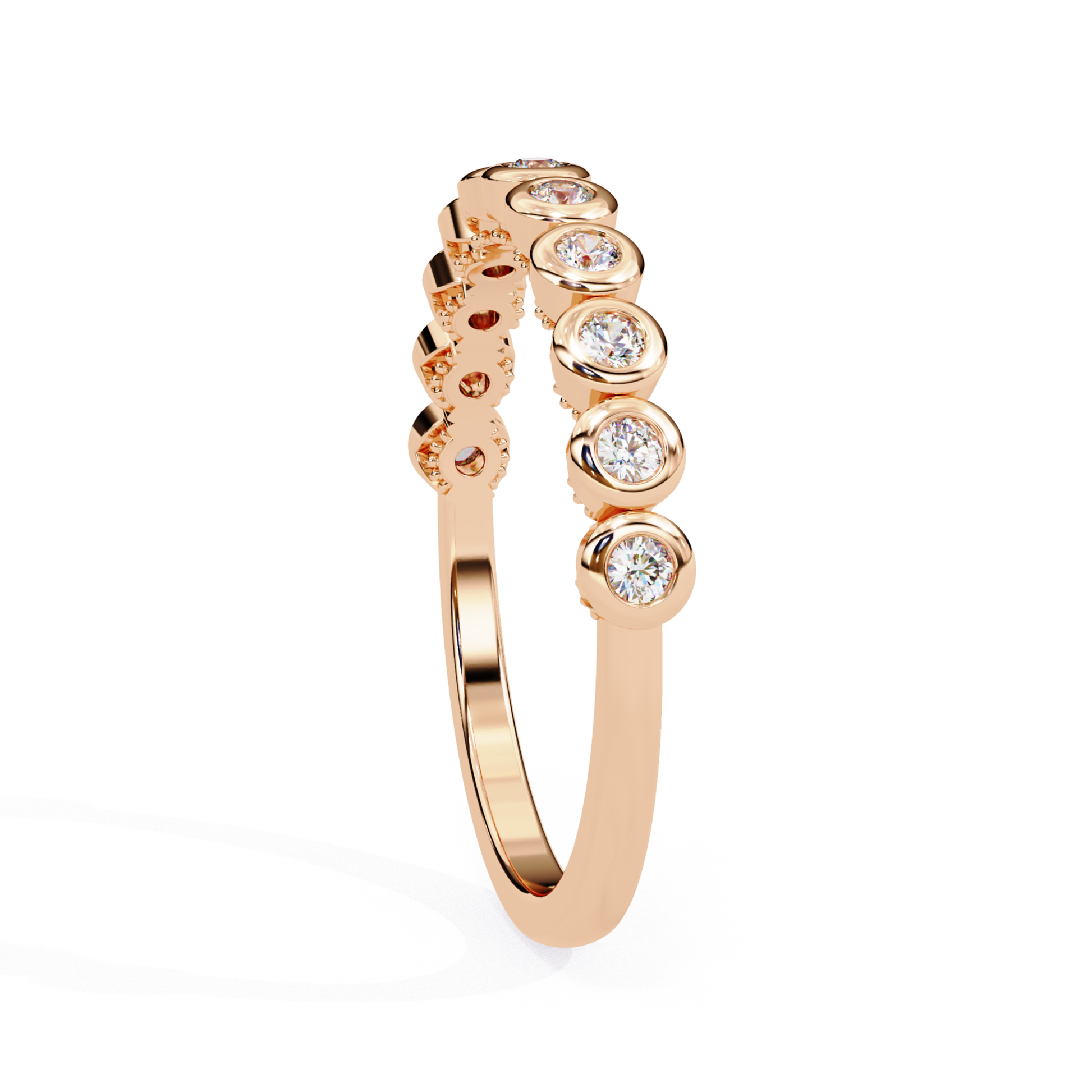 Rose gold bezel diamond band side view
Bezel set diamond band in rose gold
Rose gold diamond band profile view
Round bezel diamond band side angle
Rose gold slim diamond band
Bezel diamond ring band rose gold
Rose gold band with bezel diamonds
Diamond bezel band rose gold view
Rose gold diamond band close side
Bezel style diamond band rose gold