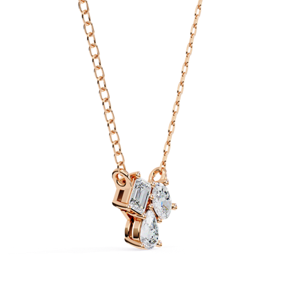 Rose gold pendant necklace with emerald cut and pear shaped diamonds