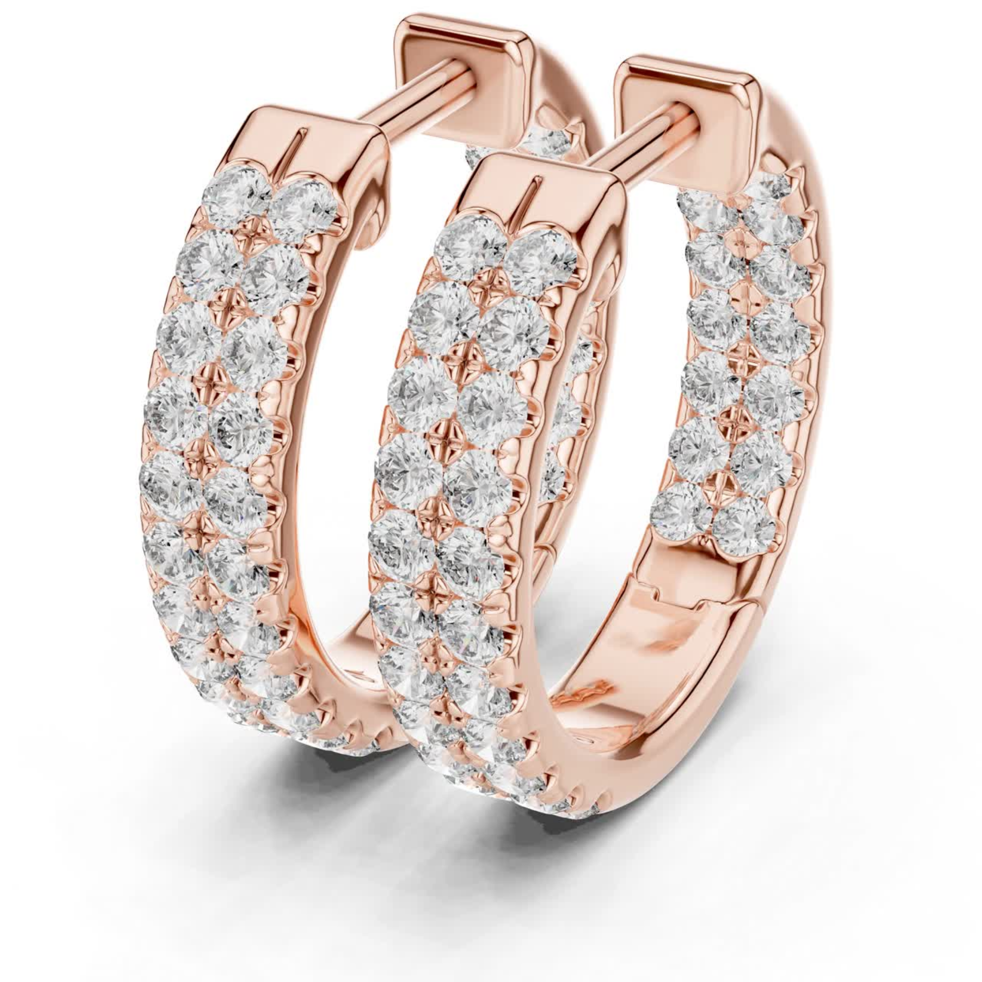 Rose gold diamond hoop earrings front angle view
Diamond hoop earrings in rose gold close view
Rose gold pavé diamond hoop earrings angle view
Front angle rose gold diamond hoop earrings
Round diamond hoop earrings rose gold style
Rose gold hoop earrings with diamond rows
Diamond pavé hoop earrings front perspective view
Rose gold luxury diamond hoop earrings
Close angle view rose gold diamond hoops
Rose gold diamond hoop earrings detailed view
