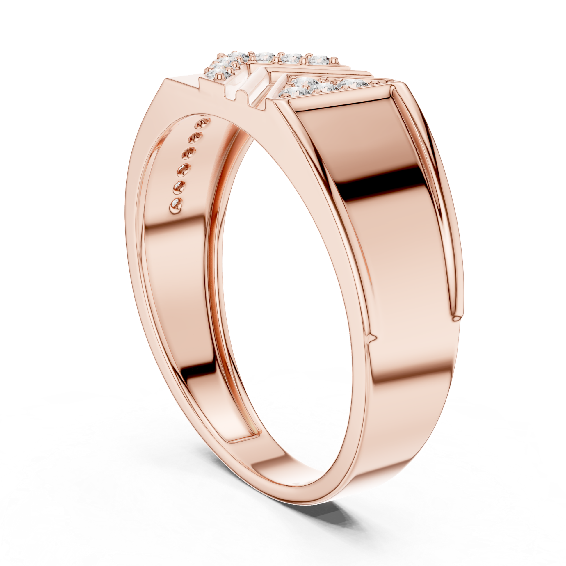 Rose gold diamond statement ring side view
Side profile rose gold geometric diamond ring
Rose gold wide band ring side perspective
Modern rose gold fashion ring side detail
Rose gold polished statement ring profile
Contemporary rose gold diamond ring side angle
Bold rose gold geometric band side view
Rose gold luxury ring rear side profile
Elegant rose gold statement band perspective
Rose gold designer ring with side details