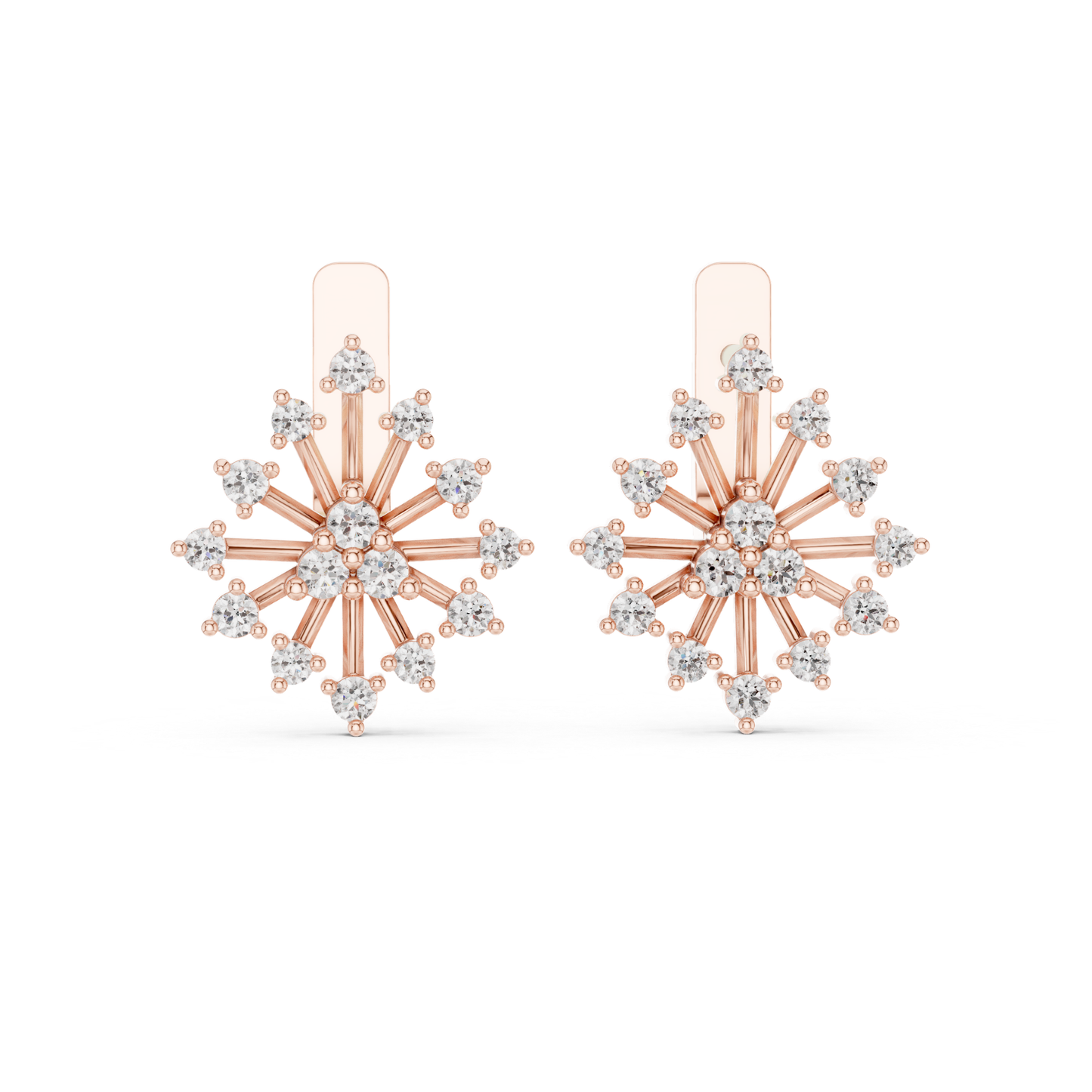 Rose gold diamond sunburst earrings front view
Rose gold diamond starburst earrings pair design
Round diamond cluster earrings rose gold setting
Sunburst diamond earrings rose gold front angle
Floral diamond stud earrings rose gold design
Geometric diamond earrings rose gold close view
Round diamond multi stone earrings rose gold
Elegant diamond sunburst earrings rose gold pair
Minimal diamond cluster earrings rose gold front
Prong diamond stud earrings rose gold design