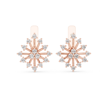 Rose gold diamond sunburst earrings front view
Rose gold diamond starburst earrings pair design
Round diamond cluster earrings rose gold setting
Sunburst diamond earrings rose gold front angle
Floral diamond stud earrings rose gold design
Geometric diamond earrings rose gold close view
Round diamond multi stone earrings rose gold
Elegant diamond sunburst earrings rose gold pair
Minimal diamond cluster earrings rose gold front
Prong diamond stud earrings rose gold design