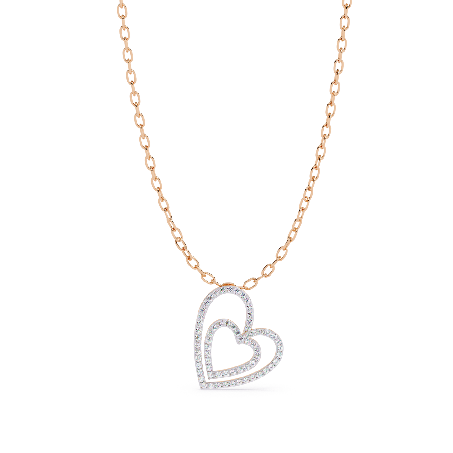 Rose gold double heart diamond pendant
Double heart pavé diamond pendant necklace
Rose gold open heart diamond necklace
Elegant double heart diamond pendant
Rose gold layered heart pendant
Diamond heart pendant with pavé setting
Polished rose gold heart necklace
Modern double heart diamond pendant
Rose gold heart diamond jewelry
Double heart pendant with round diamonds