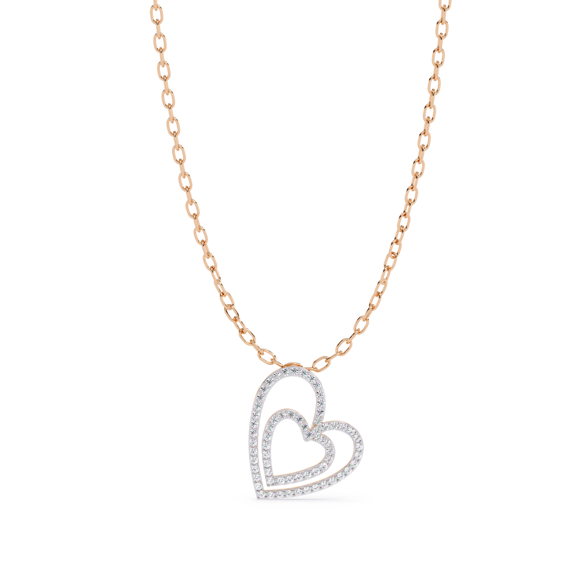 Rose gold double heart diamond pendant
Double heart pavé diamond pendant necklace
Rose gold open heart diamond necklace
Elegant double heart diamond pendant
Rose gold layered heart pendant
Diamond heart pendant with pavé setting
Polished rose gold heart necklace
Modern double heart diamond pendant
Rose gold heart diamond jewelry
Double heart pendant with round diamonds