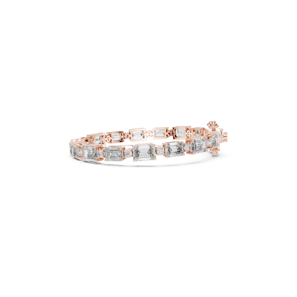 Front view rose gold emerald and round diamond bracelet
Rose gold bracelet with emerald cut center stones
Mixed shape diamond tennis bracelet front angle
Emerald and round diamond bracelet with box clasp
Rose gold bracelet featuring rectangular diamonds
Front profile emerald and round diamond line bracelet
Rose gold diamond bracelet with accent round stones
Mixed cut diamond bracelet in front perspective
Emerald cut and round diamond bracelet design
Rose gold tennis bracelet with geometric diamond pattern