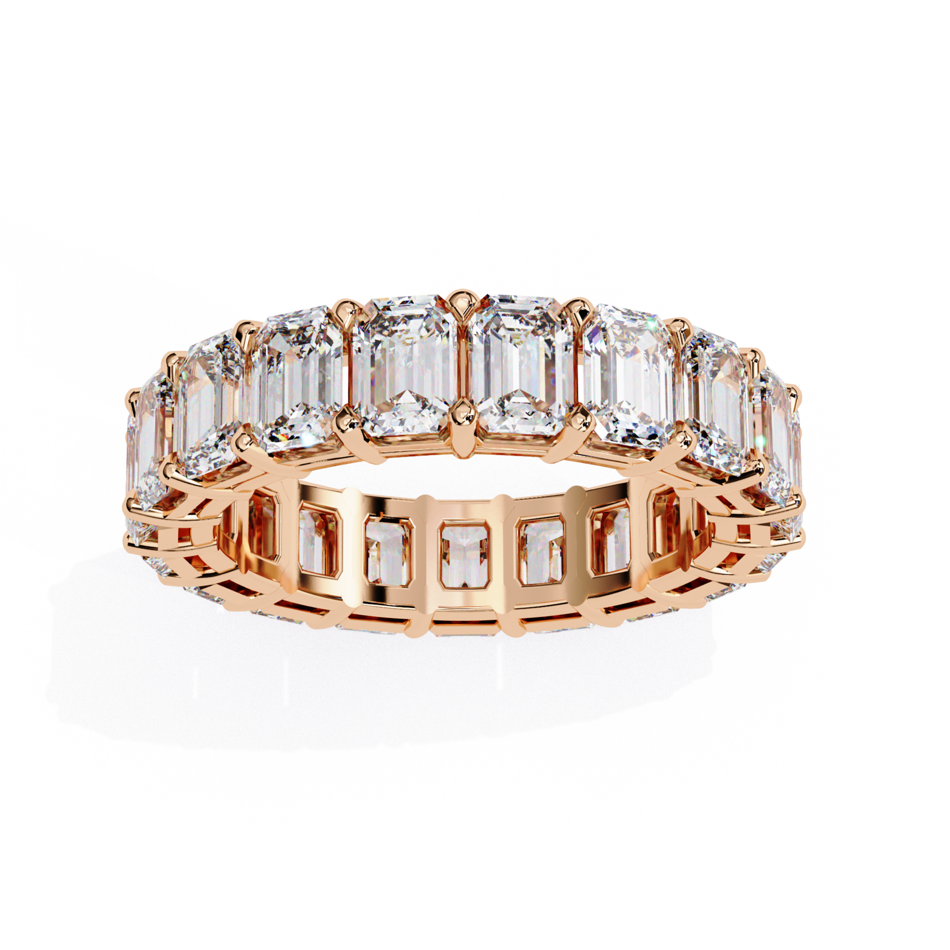 Rose gold band with emerald diamonds

Emerald cut diamonds in rose gold band
Rose gold band with clear diamonds
Close up of rose gold diamond band
Side view of rose gold band with diamonds
Polished rose gold band with diamonds
Top view of rose gold band
Rose gold band with diamond setting
Emerald diamonds in rose gold band
Classic rose gold band with diamonds