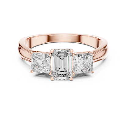 Rose gold emerald cut princess side diamond ring
Emerald cut diamond ring with princess side stones
Rose gold emerald center diamond ring design
Emerald cut diamond ring with square side stones
Rose gold three diamond engagement ring style
Polished emerald cut diamond ring rose gold
Classic emerald cut ring with princess diamonds
Emerald center ring with side diamond accents
Rose gold emerald cut bridal diamond ring
Minimal emerald cut diamond ring with side stones