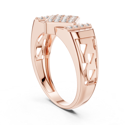 Rose gold geometric diamond ring rear view
Rear view of diamond cluster ring in rose gold
Rose gold statement ring with open band design
Polished rose gold ring with geometric rear profile
Round cut diamond ring with rear rose gold band
Rose gold fashion ring with raised cluster top
Elegant rear view of rose gold diamond ring
Modern rose gold geometric ring with open profile
Luxury rose gold ring with polished rear finish
Rose gold multi diamond ring with bold rear band