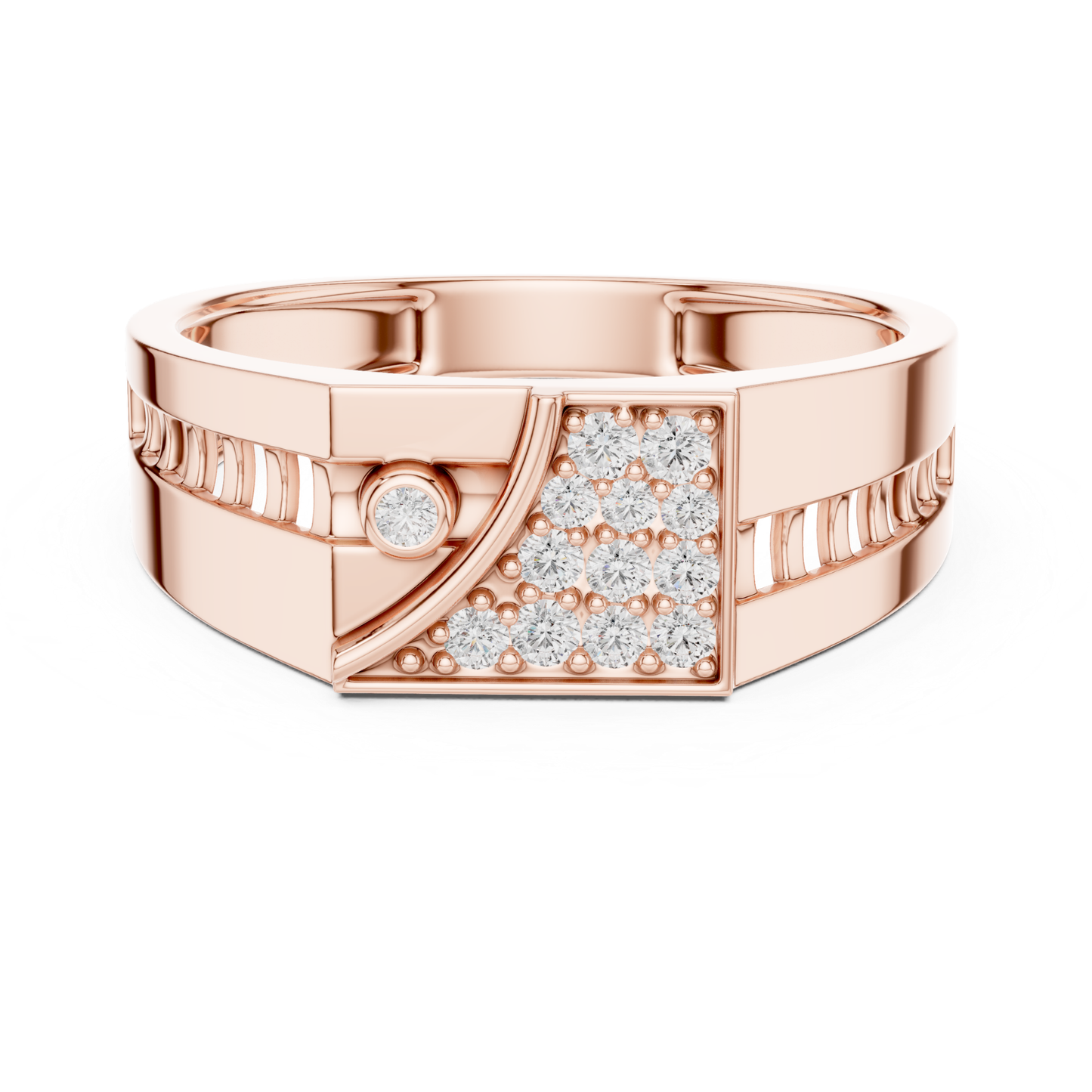 Rose gold geometric diamond statement band ring
Modern rose gold ring with round diamonds
Rose gold designer band with pave diamonds
Contemporary geometric rose gold diamond ring
Bold rose gold fashion ring with diamonds
Rose gold luxury statement band design
Elegant rose gold geometric diamond band
Rose gold modern ring with diamond details
Wide rose gold statement ring with diamonds
Rose gold polished geometric diamond ring