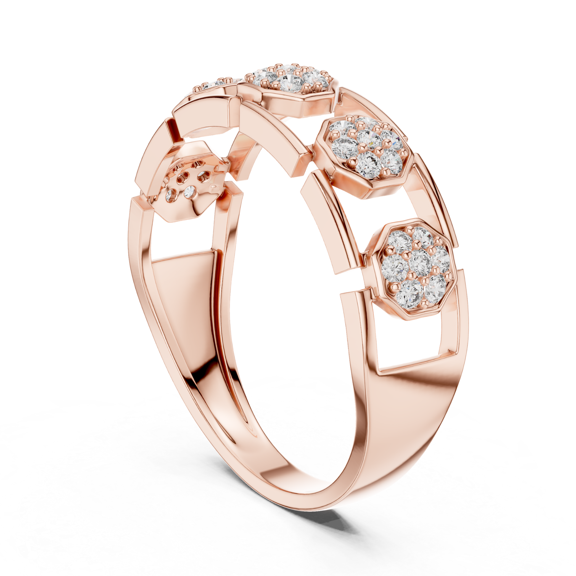Rose gold hexagon diamond open link ring
Modern rose gold geometric station diamond ring
Rose gold open frame diamond band ring
Round diamond rose gold hexagon cluster ring
Rose gold connected motif diamond fashion ring
Contemporary rose gold open gallery band ring
Rose gold designer hexagon diamond ring
Elegant rose gold linked diamond band ring
Rose gold architectural style diamond ring
Round diamond rose gold geometric link ring
