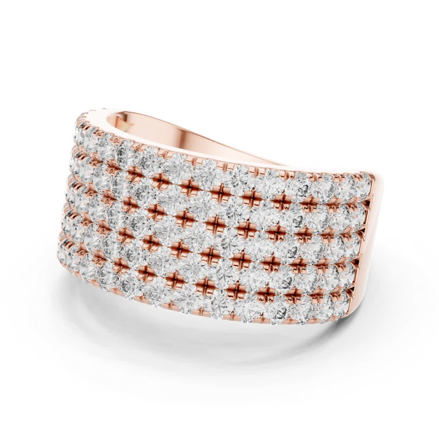 Rose gold multi row Pave diamond statement band ring
Wide rose gold diamond band angled side view
Rose gold layered round diamond fashion ring
Multi row rose gold diamond anniversary band
Rose gold luxury Pave diamond wide ring
Angled rose gold statement diamond band ring
Rose gold broad diamond ring with round stones
Side perspective rose gold multi layer diamond ring
Rose gold bold Pave diamond band design
Round brilliant diamond wide rose gold band ring