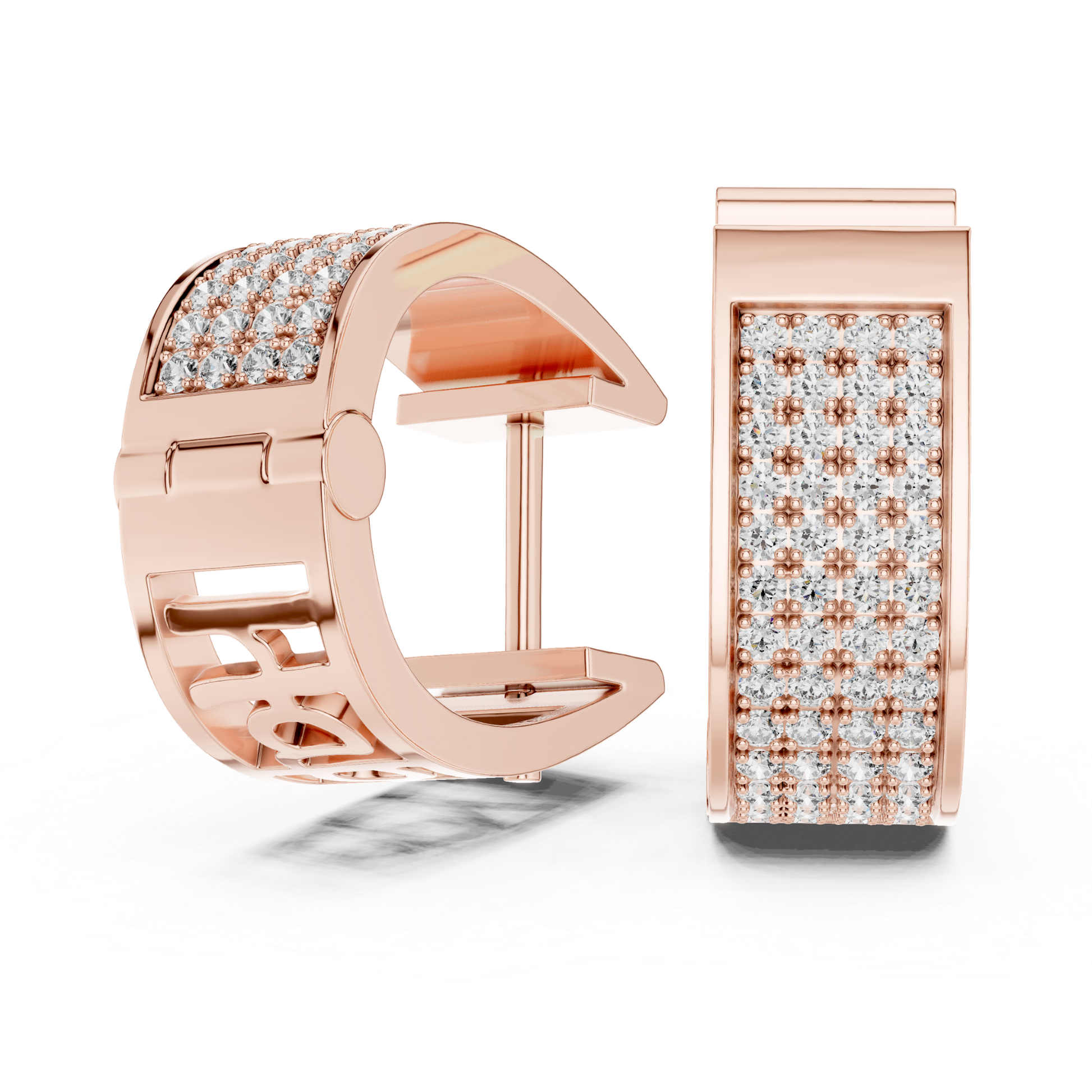 Rose gold multi row round diamond hoop earrings
Rose gold pave diamond hoop earrings front view
Round diamond hoop earrings with multi row setting
Rose gold diamond huggie hoop earrings angle view
Wide hoop earrings with round brilliant diamonds
Rose gold round diamond earrings close up view
Multi row pave set diamond hoop earrings
Rose gold diamond hoop earrings side angle
Round diamond hoop earrings with wide profile
Rose gold hoop earrings with round diamond rows