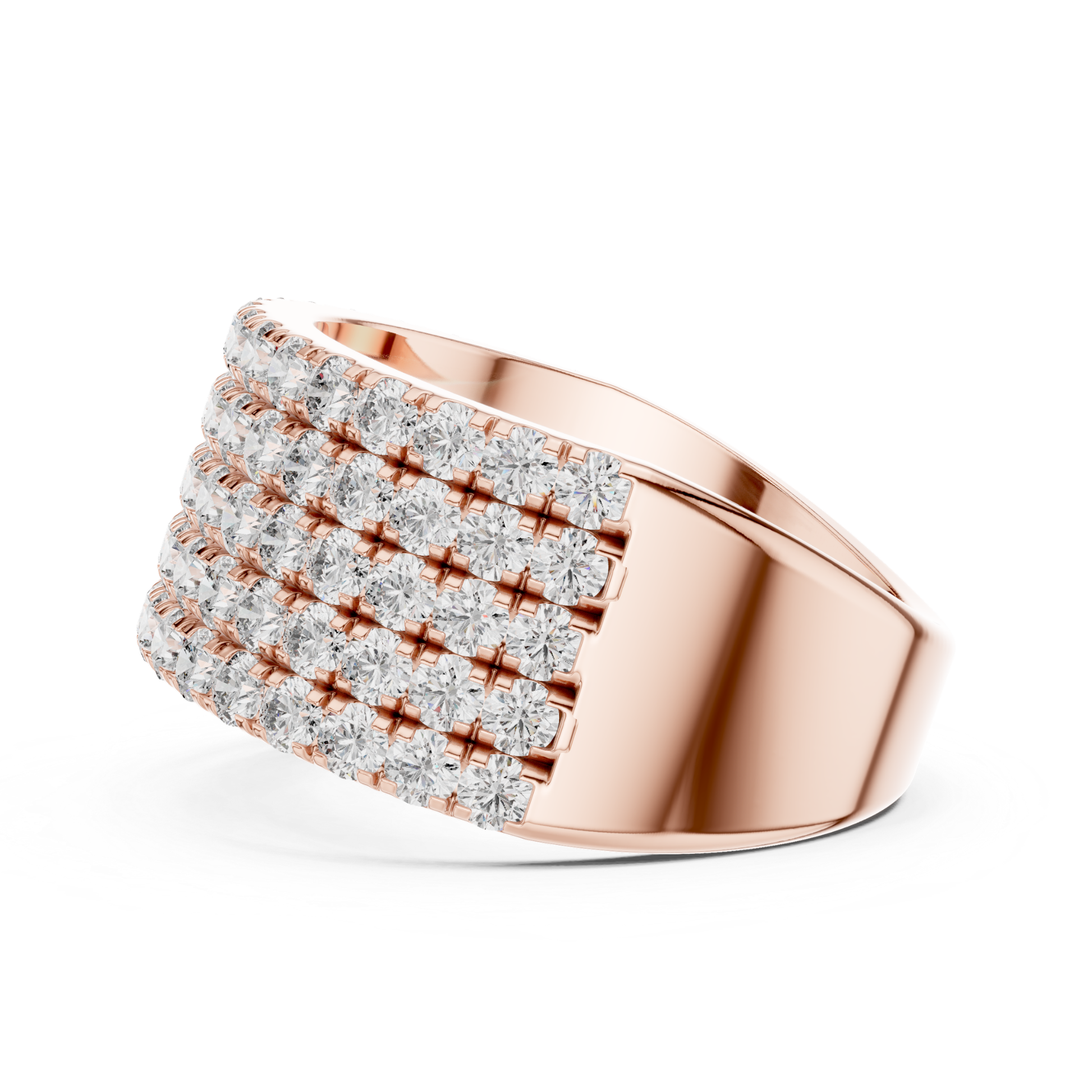Rose gold multi row Pave diamond statement band ring
Wide rose gold diamond band angled side view
Rose gold layered round diamond fashion ring
Multi row rose gold diamond anniversary band
Rose gold luxury Pave diamond wide ring
Angled rose gold statement diamond band ring
Rose gold broad diamond ring with round stones
Side perspective rose gold multi layer diamond ring
Rose gold bold Pave diamond band design
Round brilliant diamond wide rose gold band ring
