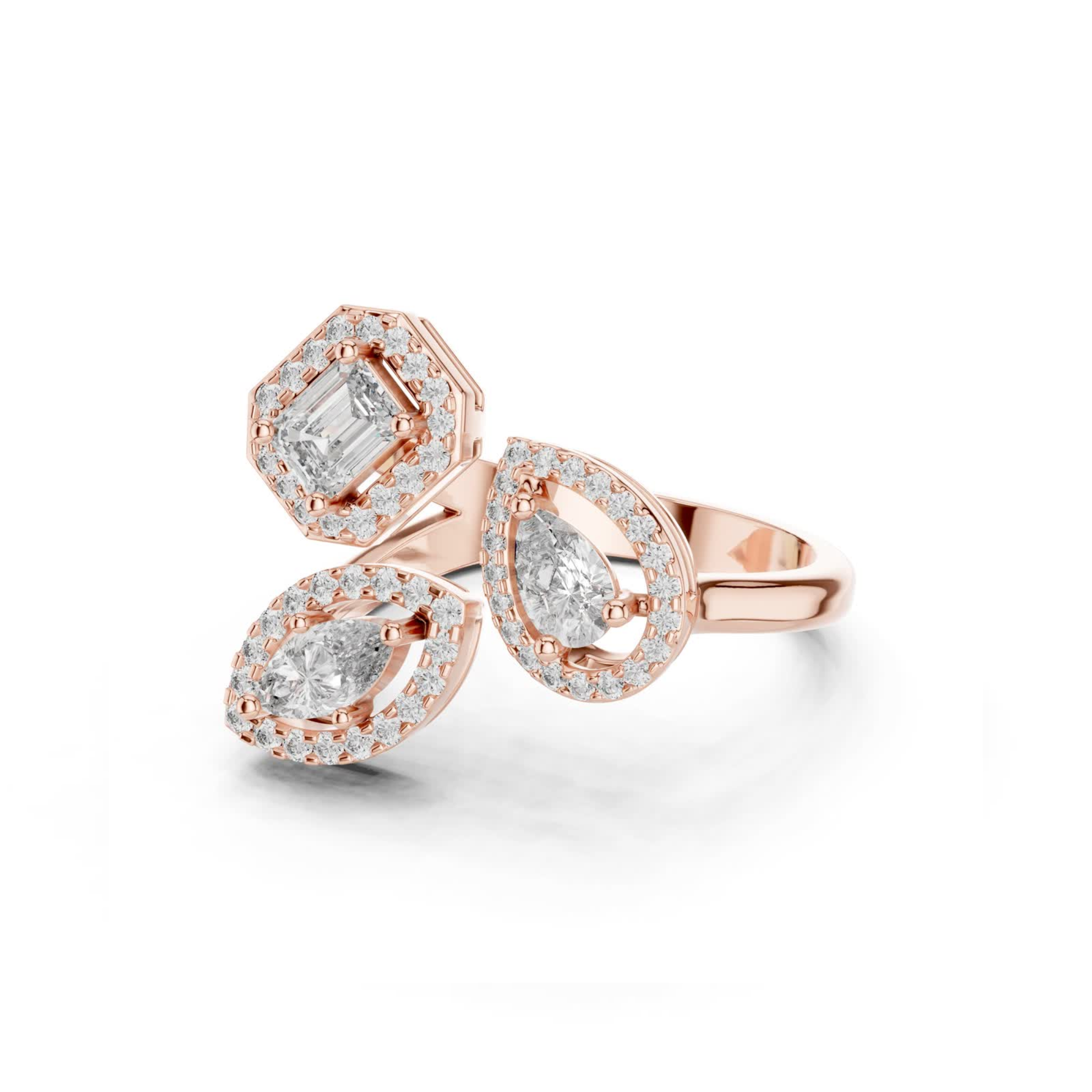 Rose gold multi shape diamond halo open ring
Side view of rose gold halo diamond ring
Open style rose gold multi diamond ring
Emerald and marquise halo diamond ring in rose gold
Modern rose gold statement diamond ring
Rose gold designer ring with halo diamonds
Elegant multi stone halo ring in rose gold
Contemporary open ring with mixed shape diamonds
Rose gold ring with emerald and marquise diamonds
Luxury halo diamond open ring in rose gold