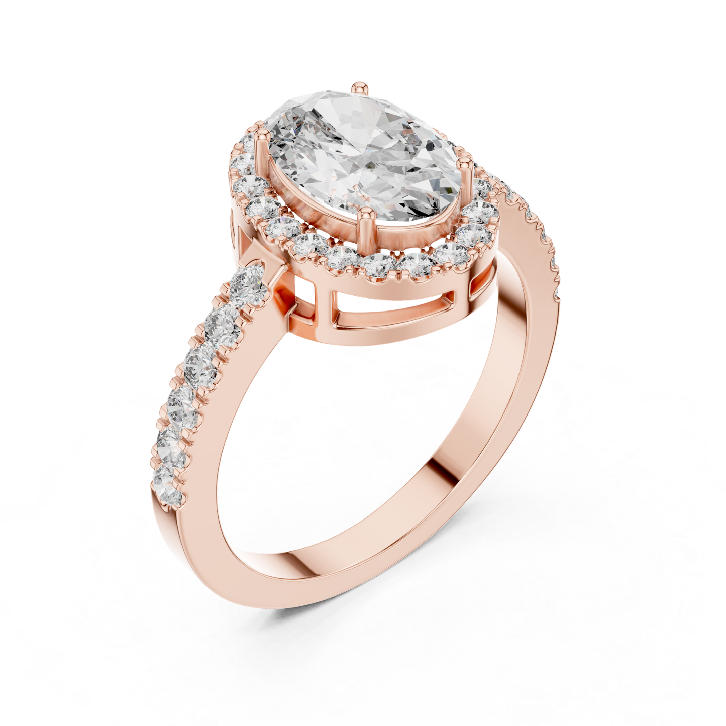 Rose gold oval halo diamond ring perspective view
Oval halo diamond ring in rose gold
Rose gold oval cut halo engagement ring
Oval diamond halo ring with pavé band
Rose gold oval center diamond halo ring
Lab grown oval halo diamond ring
Rose gold oval diamond ring with accent diamonds
Oval halo ring with open gallery setting
Rose gold halo engagement ring with oval diamond
Classic oval halo diamond ring