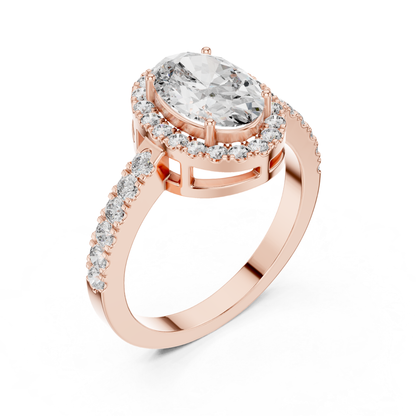Rose gold oval halo diamond ring perspective view
Oval halo diamond ring in rose gold
Rose gold oval cut halo engagement ring
Oval diamond halo ring with pavé band
Rose gold oval center diamond halo ring
Lab grown oval halo diamond ring
Rose gold oval diamond ring with accent diamonds
Oval halo ring with open gallery setting
Rose gold halo engagement ring with oval diamond
Classic oval halo diamond ring