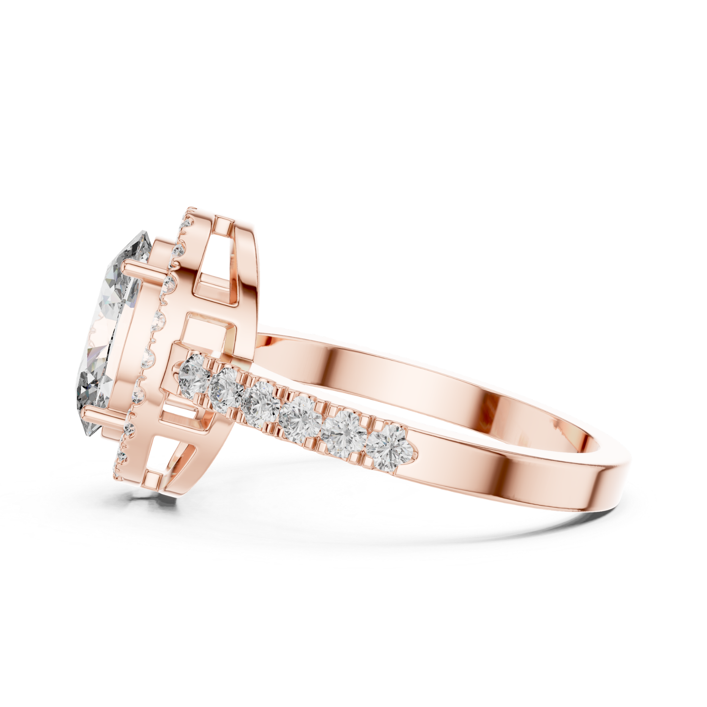 Rose gold oval halo diamond ring side view
Side view of oval halo diamond ring
Rose gold oval halo ring profile
Oval diamond halo ring with gallery setting
Rose gold oval halo ring with pavé band
Lab grown oval halo diamond ring
Rose gold ring with oval center diamond
Side profile of oval halo engagement ring
Rose gold polished oval halo ring
Oval halo diamond ring with accent band