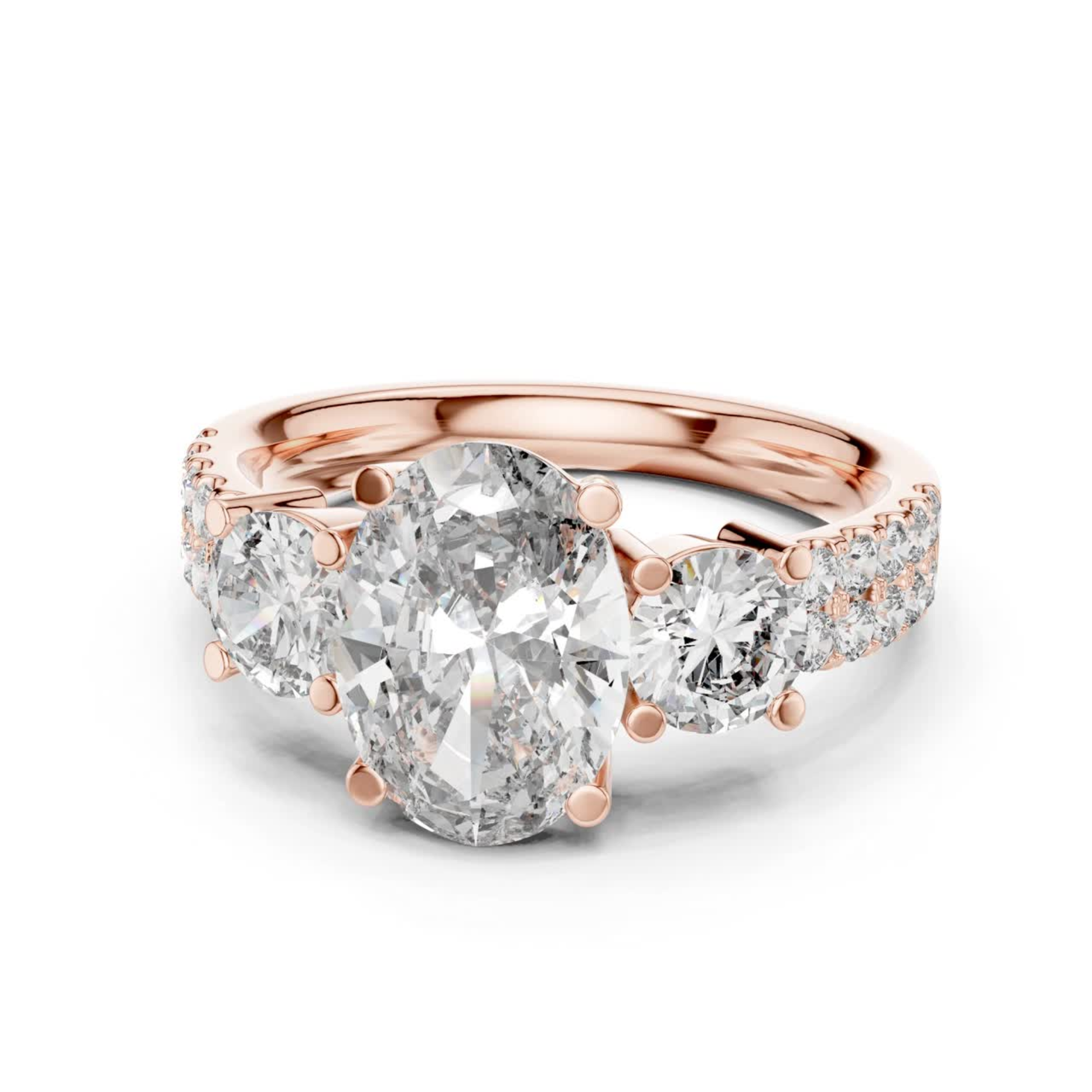 Rose gold oval three stone diamond engagement ring
Oval cut diamond ring with pave side stones
Rose gold oval diamond ring with accent diamonds
Three stone oval diamond bridal ring in rose gold
Oval lab diamond ring with round side stones
Rose gold prong set oval diamond ring design
Classic oval diamond engagement ring with pave band
Minimal rose gold oval diamond statement ring
Oval center stone ring with diamond accented shank
Elegant rose gold oval diamond wedding ring