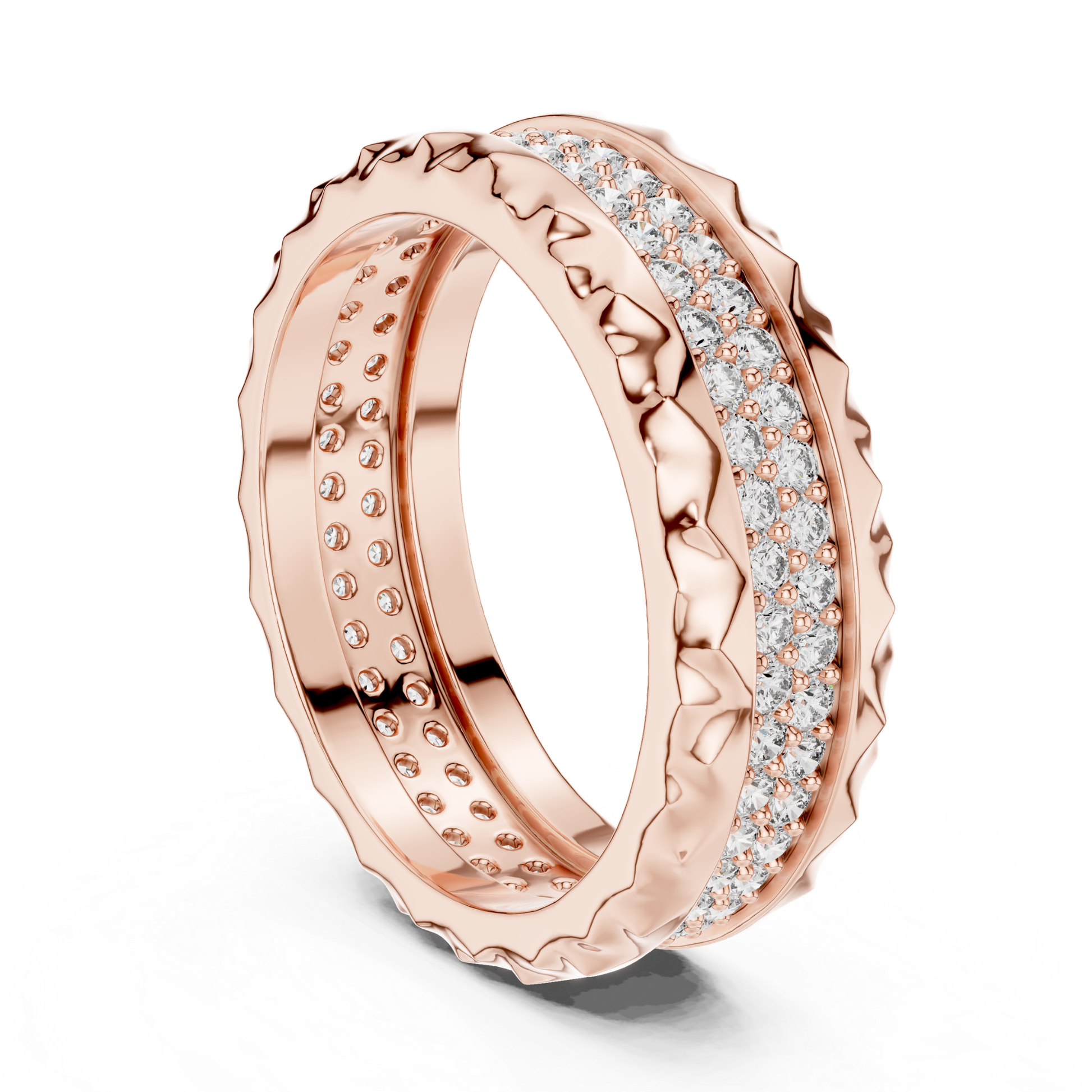 Rose gold eternity ring with textured band
Round diamond band in polished rose gold
Rose gold pave ring with carved texture
Modern rose gold ring with round diamonds
Luxury rose gold band with sparkling diamonds
Textured rose gold ring with continuous diamonds
Elegant rose gold diamond band design
Wide rose gold ring with pave set diamonds
Rose gold anniversary band with textured edges
Statement rose gold ring with bold texture