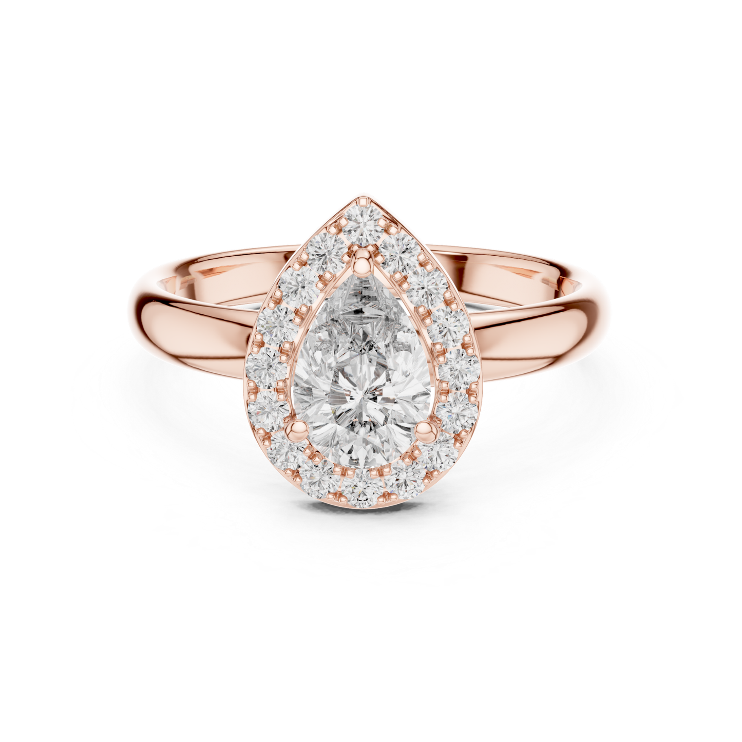 Pear cut diamond halo ring in rose gold
Rose gold ring with pear shaped center diamond
Pear diamond ring surrounded by round diamonds
Rose gold pear halo engagement ring
Pear shaped diamond ring with halo setting
Polished rose gold pear diamond ring
Pear center diamond ring with round halo
Rose gold ring featuring a pear cut diamond
Classic pear halo ring with diamond accents
Elegant rose gold ring with pear halo design
