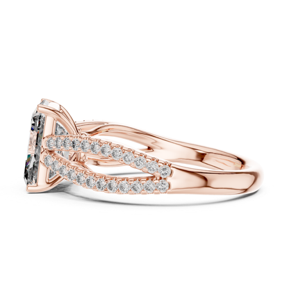 Rose gold radiant diamond ring with split shank side view
Side profile radiant cut diamond ring in rose gold
Rose gold engagement ring with double pave split band
Radiant cut diamond side angle ring with pave detailing
Rose gold radiant diamond bridal ring side profile
Split shank radiant diamond ring with polished rose gold band
Rose gold side view ring with radiant center stone
Elegant radiant diamond ring with curved split shank
Rose gold radiant diamond ring 
Luxury radiant cut diamond side view ring
