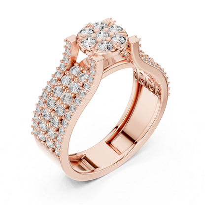 Angled view of round diamond cluster ring in rose gold
Rose gold diamond cluster ring with wide pave band
loral diamond statement ring in rose gold
Round diamond flower cluster ring
Rose gold ring with round diamond cluster center angled view
Multi diamond cluster ring with pave detailing
Rose gold floral diamond ring with wide band
Pave diamond band with round cluster center perspective angle
Classic round diamond cluster ring
Rose gold diamond flower ring with layered pave design
