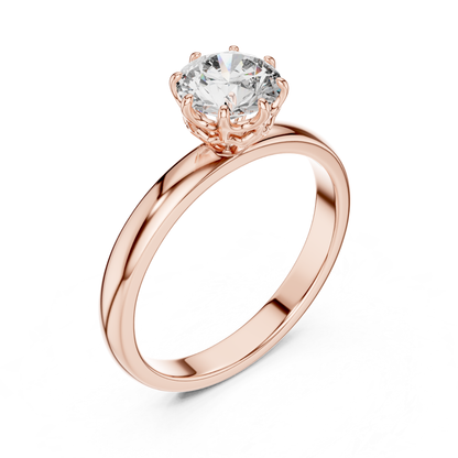Rose gold round diamond ring from side angle
Rose gold eight prong solitaire ring profile
Angled rose gold round cut diamond ring
Rose gold polished diamond ring perspective
Round brilliant diamond ring with eight prongs
Rose gold elegant solitaire ring side detail
Rose gold ornate eight prong diamond setting
Rose gold classic round diamond ring angle
Raised round diamond setting in rose gold
Rose gold secure solitaire ring profile