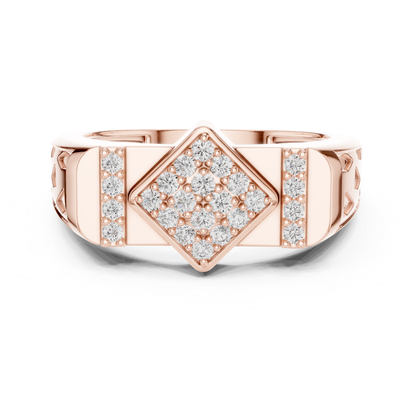 Rose gold diamond cluster ring front view
Round diamond geometric ring in rose gold
Rose gold statement ring with diamond center
Rose gold cluster ring with inspired diamond design
Round cut diamond ring with bold gold band
Rose gold fashion ring with geometric top
Elegant rose gold ring with diamond detail
Modern rose gold geometric ring with finish
Luxury rose gold diamond ring with profile
Rose gold multi diamond ring with setting